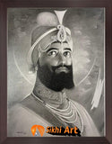Guru Gobind Singh Ji black and white sketch picture frame 13.5” x 11”