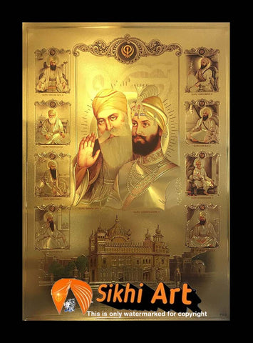 10 Sikh Gurus And Guru Granth Sahib In Harmandir Sahib In Size - 22 X 16 - sikhiart