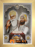 Guru Nanak Dev Ji And Guru Gobind Singh Ji With Guru Granth Sahib Ji Photo Picture Framed - 23 X 18