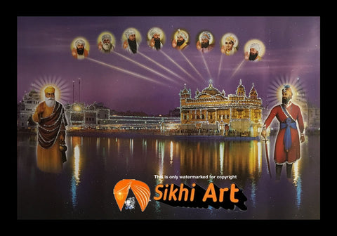 Sikh Gurus And Golden Temple Amritsar Photo Picture Framed - 20 X 14 - sikhiart
