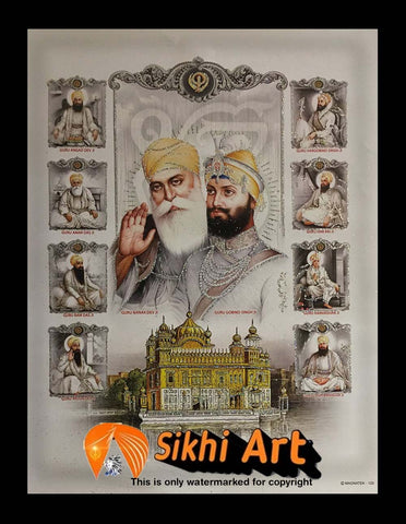 Sikh Gurus And Golden Temple Amritsar In Size - 20 X 14 - sikhiart