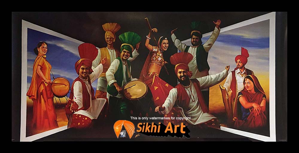 Art Of Punjab Bhangra Dancers In Punjabi Culture In Size - 40 X 20 - sikhiart