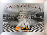 Baba Deep Singh Ji With Ten Sikh Gurus In Golden Temple Harmandir Sahib In Size - 16 X 12 - sikhiart