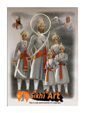 Chaar Sahibzaade With Guru Gobind Singh Ji In Size - 16 X 12