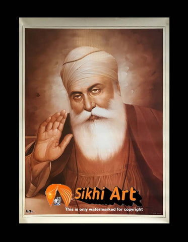 First Guru Nanak Dev Ji Picture In Sepia In Size - 18 X 14 - sikhiart