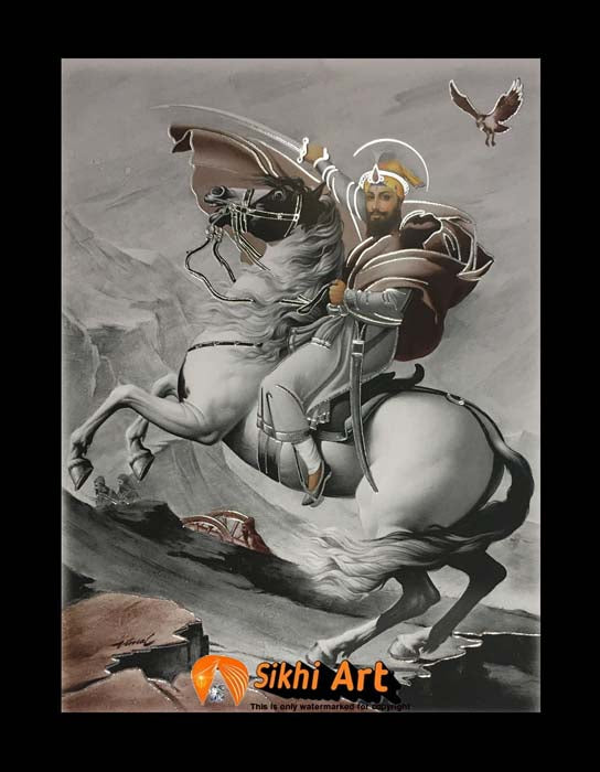 Guru Gobind Singh Ji On Horse In Size - 12 X 9
