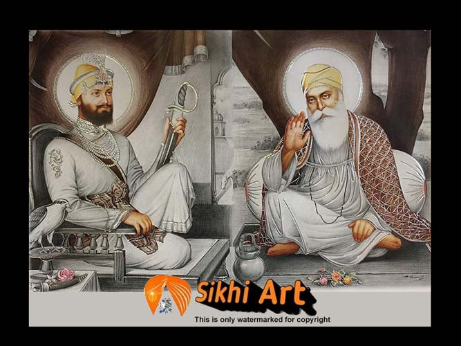 Guru Nanak Dev Ji With Guru Gobind Singh Ji In Size - 16 X 12