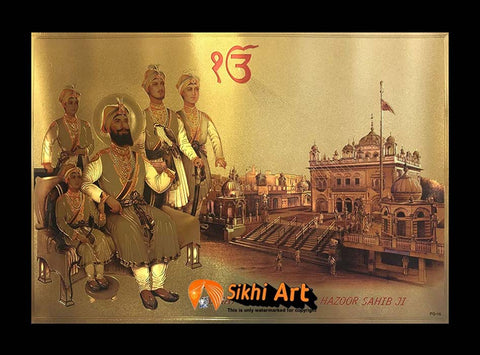 Guru Gobind Singh Ji And Chaar Sahibzaade In Harmandir Sahib In Size - 22 X 16