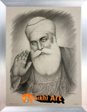 Guru Nanak Dev Ji Black and White picture frame 13.5” x 11”