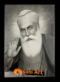 Guru Nanak Dev Ji Black and White Sketch picture frame 13.5” x 11”