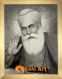 Guru Nanak Dev Ji Black and White Sketch picture frame 13.5” x 11”