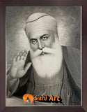 Guru Nanak Dev Ji Black and White Sketch picture frame 13.5” x 11”