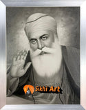 Guru Nanak Dev Ji Black and White Sketch picture frame 13.5” x 11”