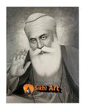 Guru Nanak Dev Ji Black and White Sketch picture frame 13.5” x 11”