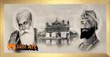 Guru Nanak Dev Ji And Guru Gobind Singh Ji in Harmandir sahib Black and White picture frame 32” x 14”