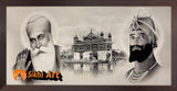 Guru Nanak Dev Ji And Guru Gobind Singh Ji in Harmandir sahib Black and White picture frame 32” x 14”
