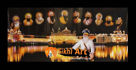 Harmandir Sahib Golden Temple Amritsar Punjab India At Night In Size - 28 X 13 - sikhiart