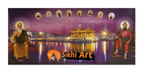 Harmandir Sahib Golden Temple Amritsar Punjab India At Night With 10 Gurus In Size - 28 X 13 - sikhiart