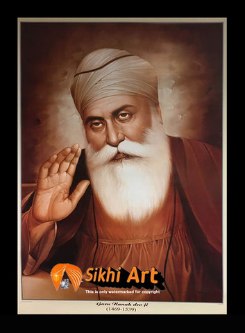 Large Guru Nanak Dev Ji Poster Picture Frame In Size - 40 X 28