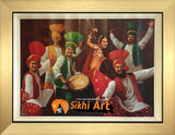 Punjabi Bhangra Folk Dancers In Panjab Village In Size - 18 X 14 - sikhiart