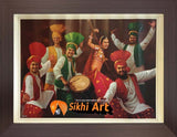 Punjabi Bhangra Folk Dancers In Panjab Village In Size - 18 X 14 - sikhiart