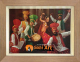 Punjabi Bhangra Folk Dancers In Panjab Village In Size - 18 X 14 - sikhiart