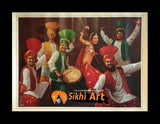 Punjabi Bhangra Folk Dancers In Panjab Village In Size - 18 X 14 - sikhiart