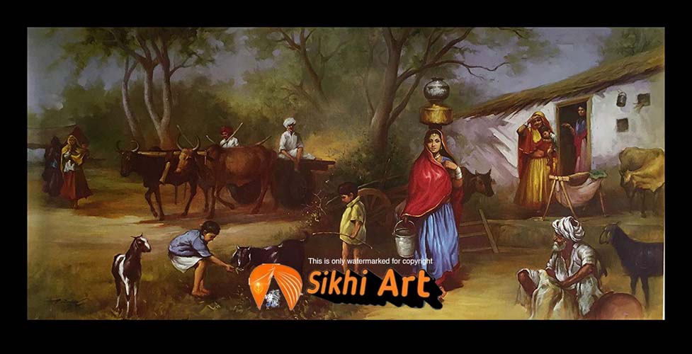 Punjabi Sikh Women In Punjab Village In Size - 40 X 20 - sikhiart