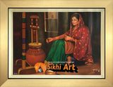 Punjabi Women Spinning The Charkha In Punjab Indai In Size - 18 X 14 - sikhiart