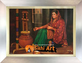 Punjabi Women Spinning The Charkha In Punjab Indai In Size - 18 X 14 - sikhiart