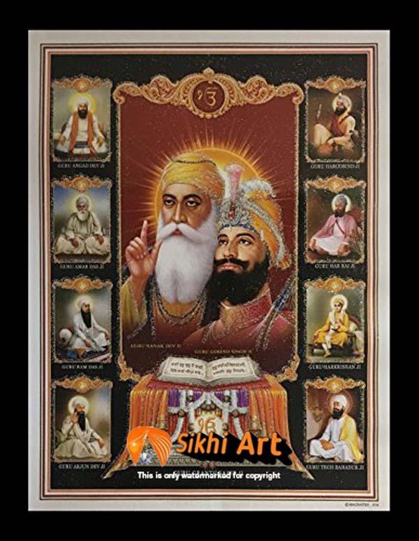 Sikh Gurus Of Sikhism Picture Frame Photo with frame in Size - 7 x 5 - sikhiart