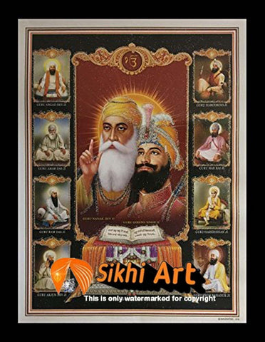 Sikh Gurus From Sikhism In Size - 28 X 20 - sikhiart