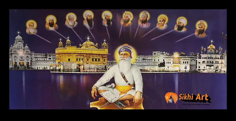 Sri Darbar Sahib Amritsar Golden Temple With Baba Deep Singh Ji In Size - 40 X 20 - sikhiart