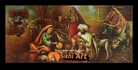 Traditional Punjab Village In India In Size - 40 X 20 - sikhiart